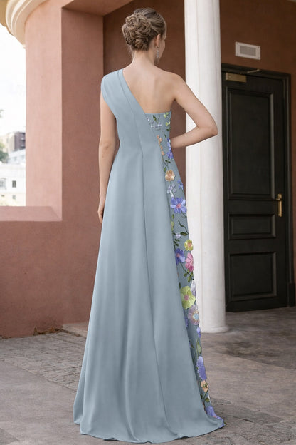 Asymmetric Dusty Blue Formal Dress for Mother of the Bride