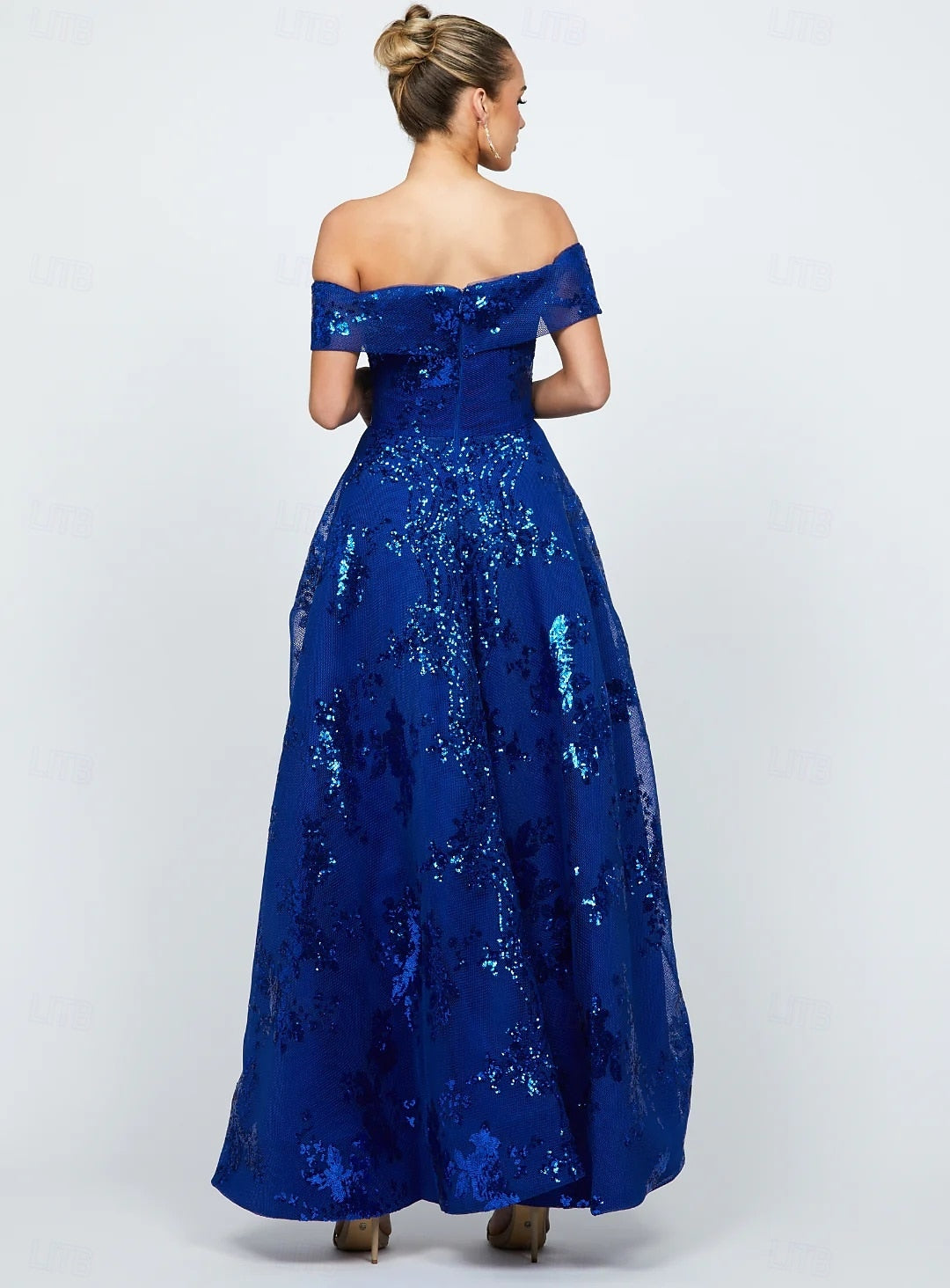 Elegant Glittering Slteeveless Off Shoulder A-Line Ankle Length Beaded Formal Dresse