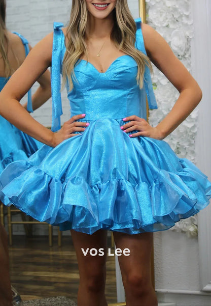 A-Line Sweetheart Spaghetti Straps Bowknot Pleated Homecoming Dresses