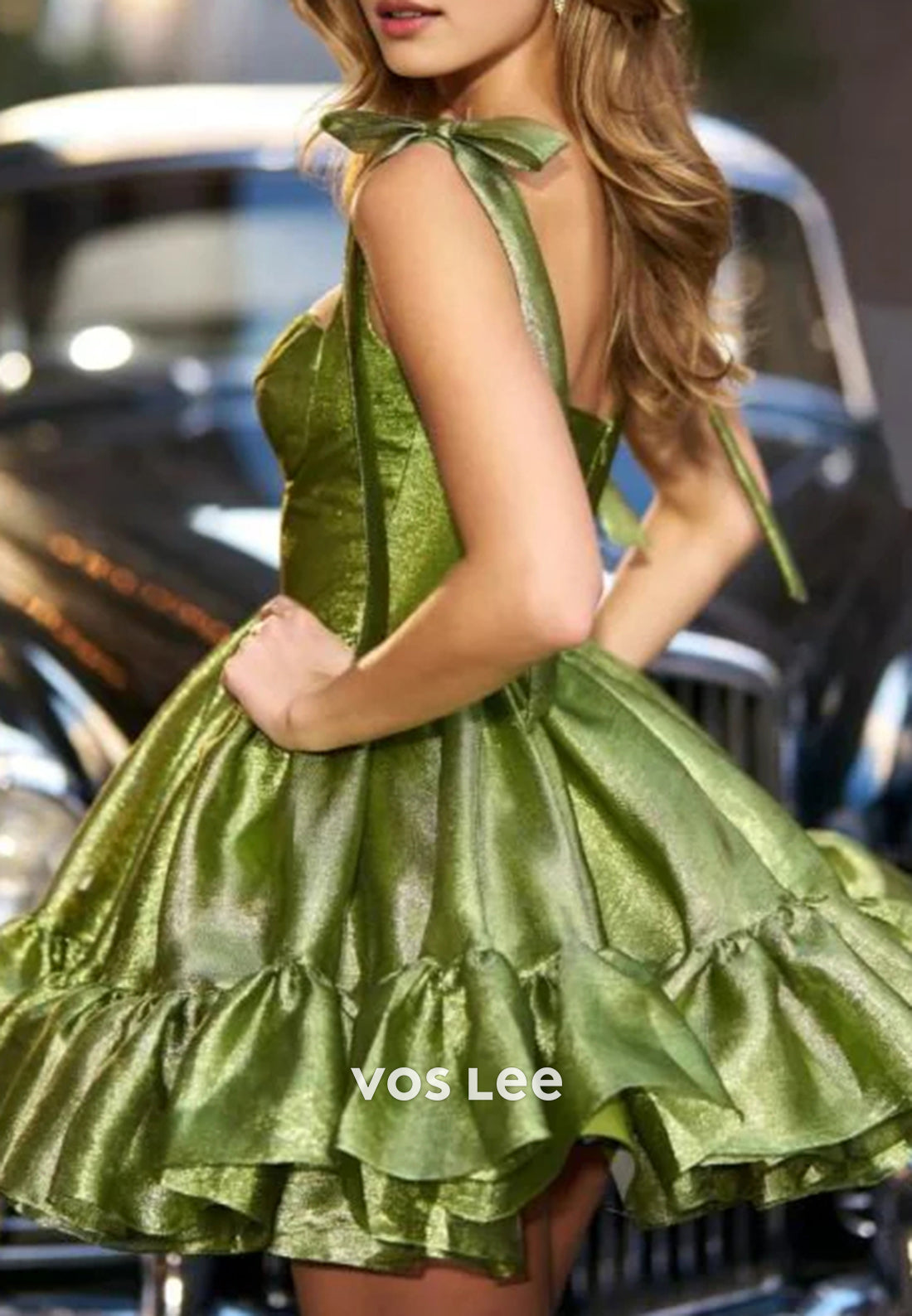 A-Line Sweetheart Spaghetti Straps Bowknot Pleated Homecoming Dresses