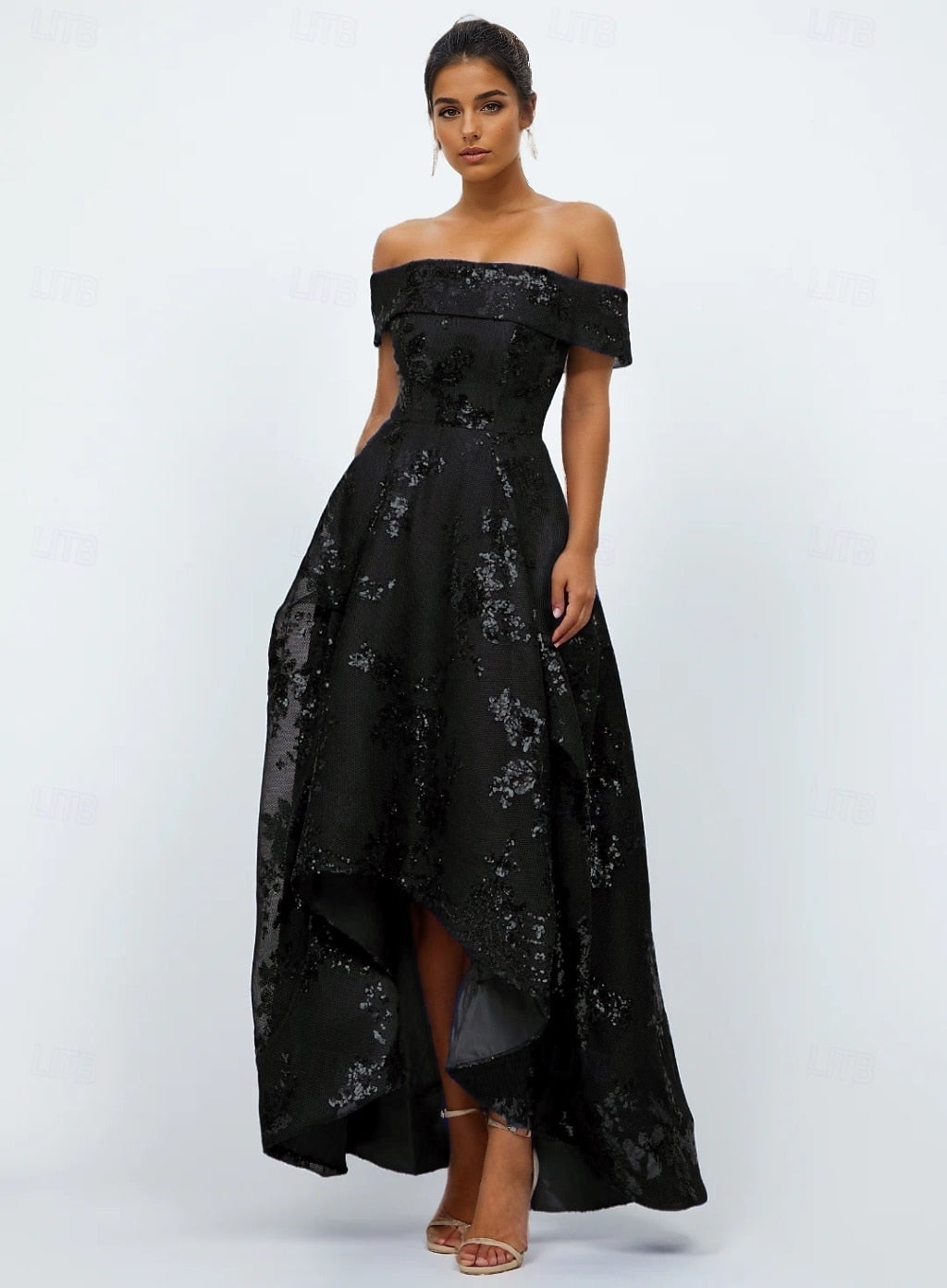 Elegant Glittering Slteeveless Off Shoulder A-Line Ankle Length Beaded Formal Dresse
