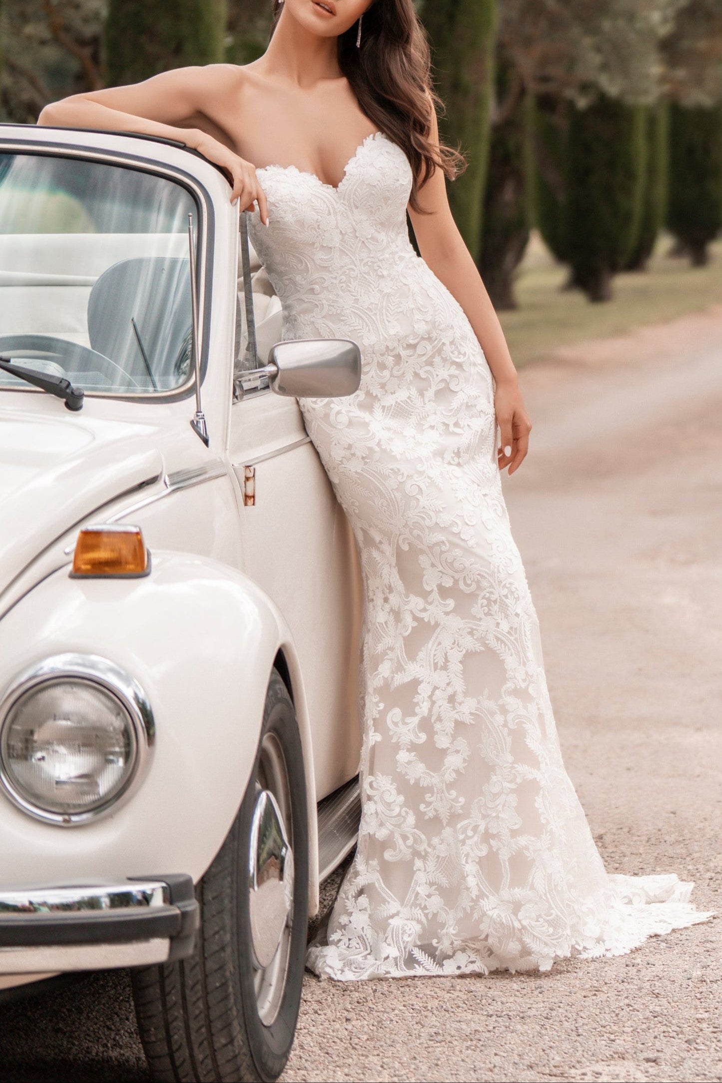 Sweetheart Neckline Lace Mermaid Wedding Dress with Chapel Train