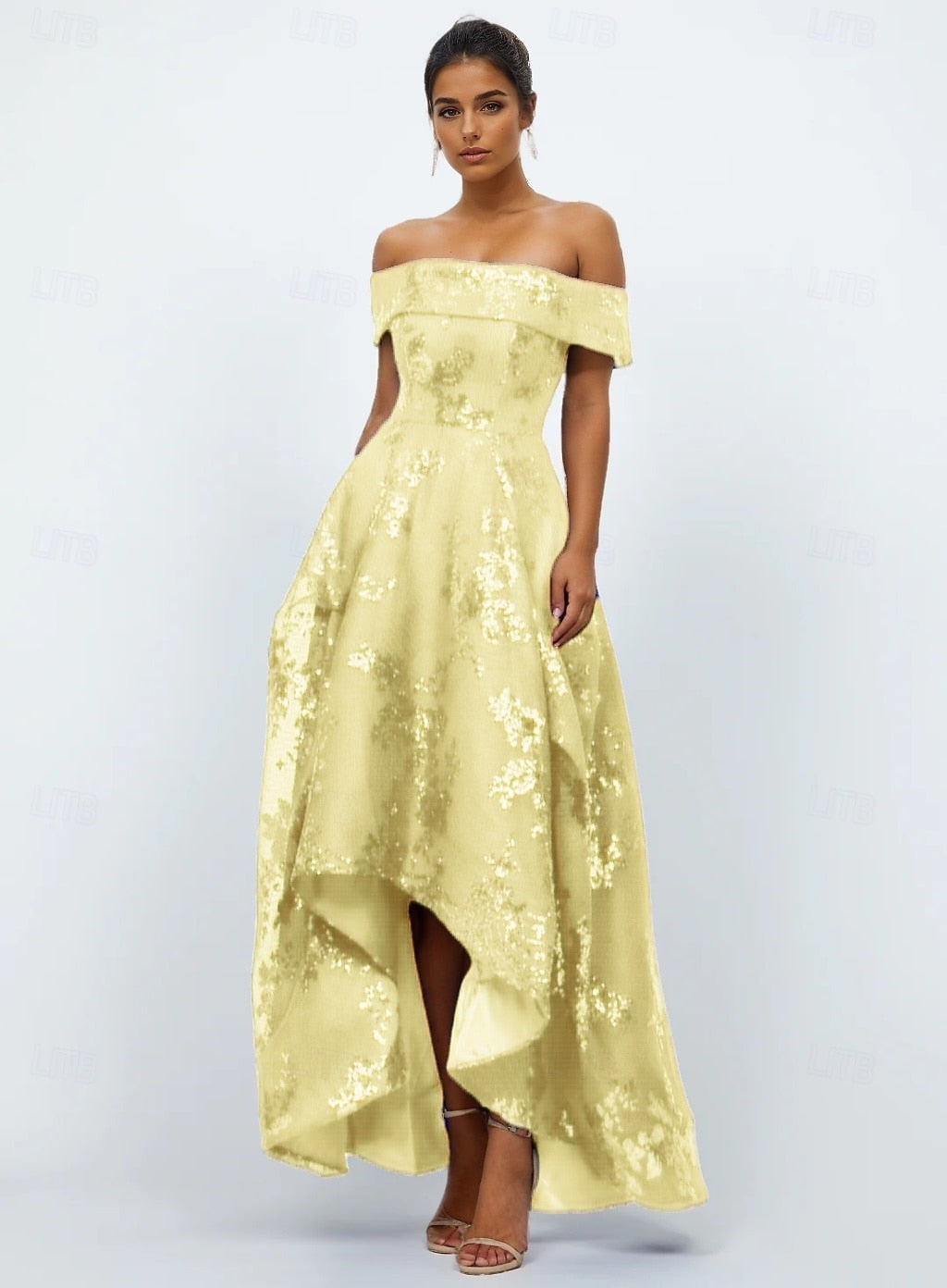 Elegant Glittering Slteeveless Off Shoulder A-Line Ankle Length Beaded Formal Dresse