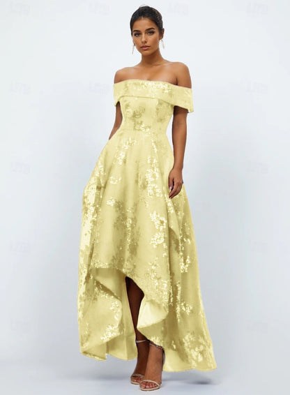 Elegant Glittering Slteeveless Off Shoulder A-Line Ankle Length Beaded Formal Dresse