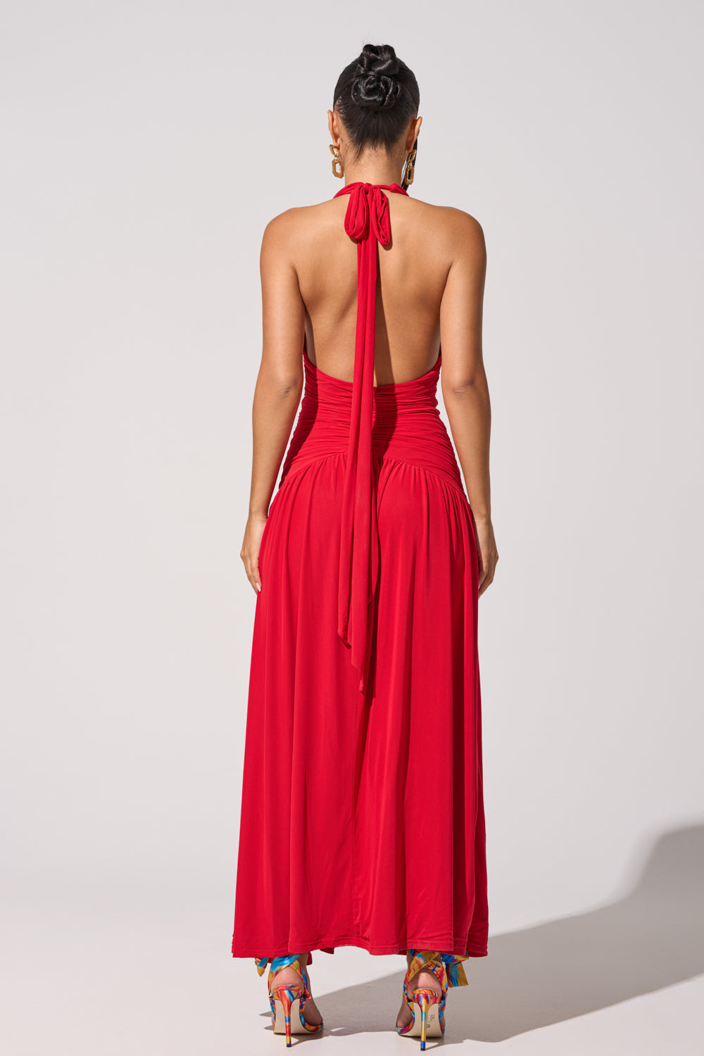 Red Plunge Sleeveless Maxi Dress
