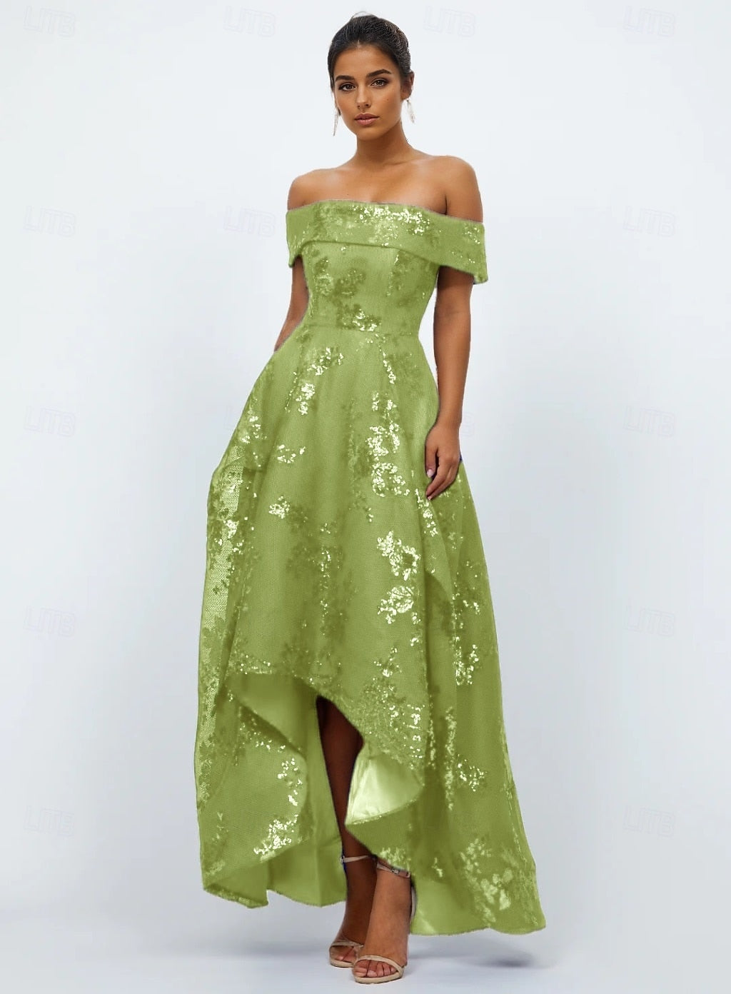 Elegant Glittering Slteeveless Off Shoulder A-Line Ankle Length Beaded Formal Dresse