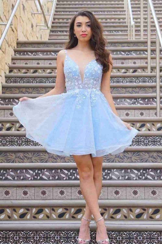 A Line Spaghetti Straps Homecoming Dress With Applique