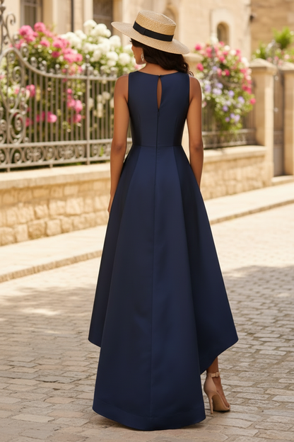 High Low Mikado Gown With Asymmetrical Detail In Midnight