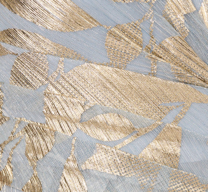 Leaf Short Sleeve Gown With Draped Details In Light Blue Gold
