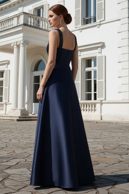 Sleeveless Beaded Mikado Fit And Flare Gown In Midnight