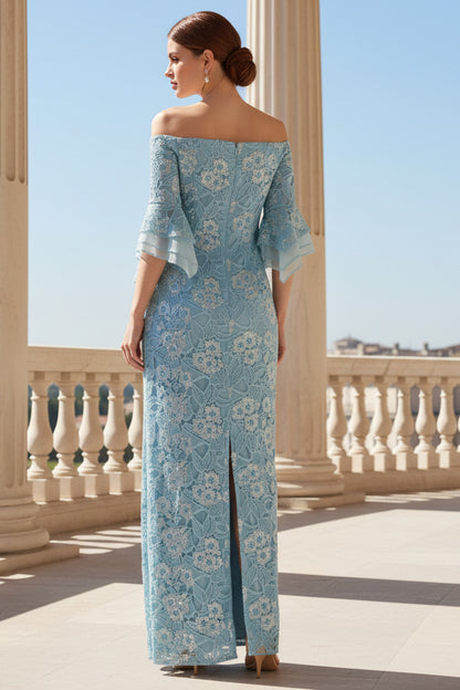 Off Shoulder Bell Sleeve Sequin Lace Gown