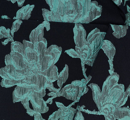 Floral Jacquard Shawl Collar Gown In Navy Multi