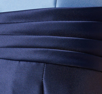 Sleeveless Color Block Tuxedo Ballgown In Icy Topaz Navy