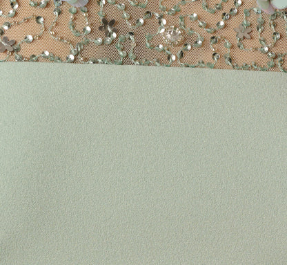 Flutter Sleeve Beaded Illusion Short Dress In Icy Sage