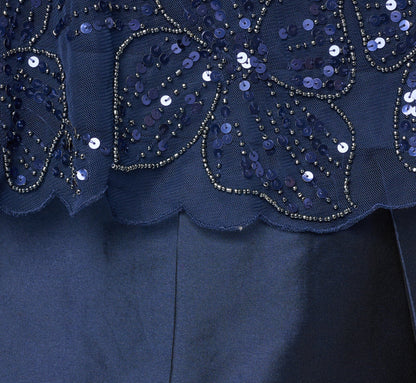 Plus Size Beaded Cape High Low Taffeta Combo Gown In Light Navy