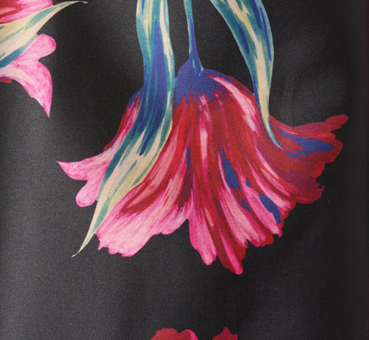 Plus Size Floral Print Mikado High Low Gown In Black Multi