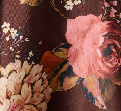 Short Sleeve Rose Floral Ballgown In Brown Multi