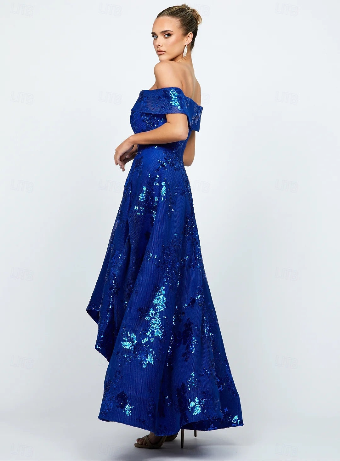 Elegant Glittering Slteeveless Off Shoulder A-Line Ankle Length Beaded Formal Dresse