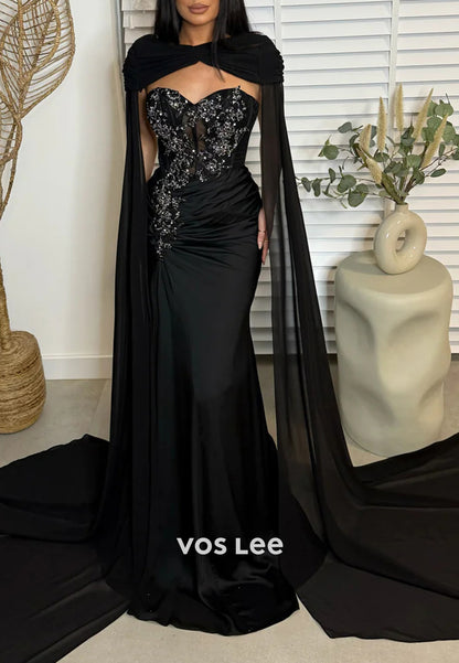 Elegant Lace Appliques Sweetheart Evening Mermaid Dresses with Court Train