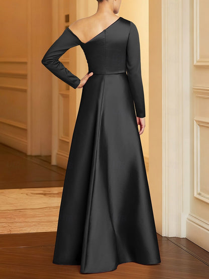 Elegant Long Sleeve Glittering A-Line Evening Gown with Overskirt Sequins Formal Dress