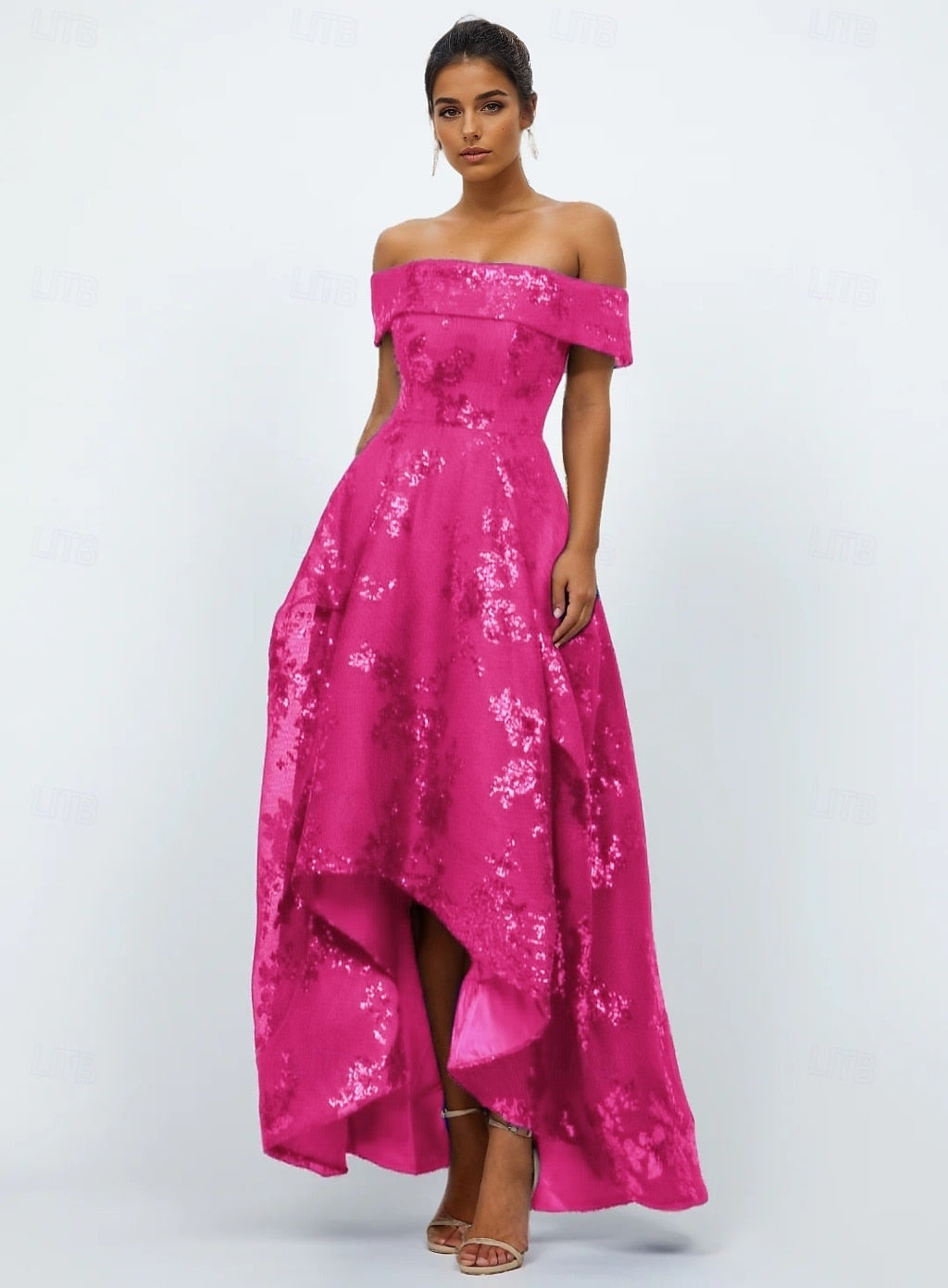 Elegant Glittering Slteeveless Off Shoulder A-Line Ankle Length Beaded Formal Dresse