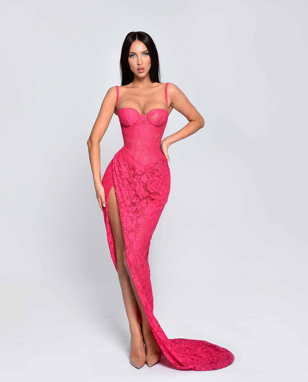 Barbiecore-Inspired Pink Lace Maxi Gown – Perfect for Prom & Gala