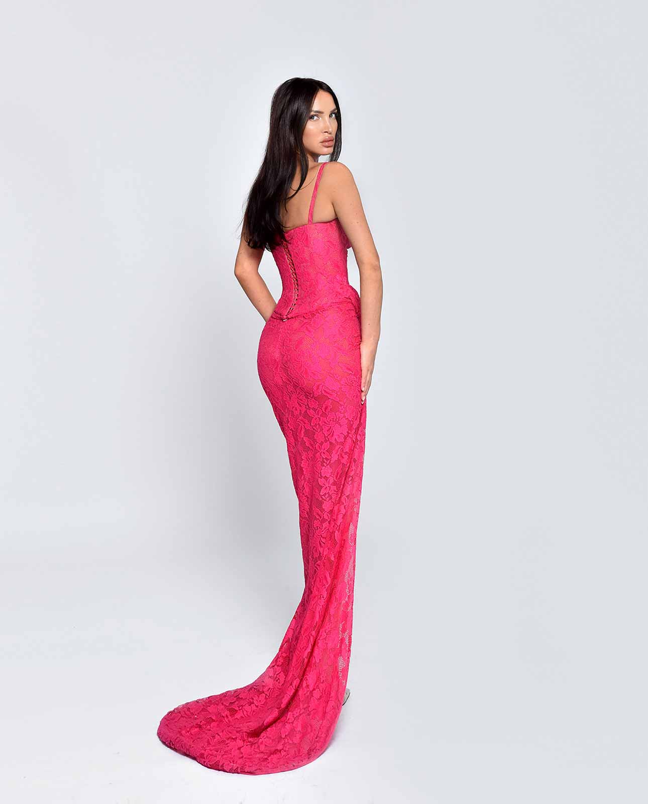Barbiecore-Inspired Pink Lace Maxi Gown – Perfect for Prom & Gala
