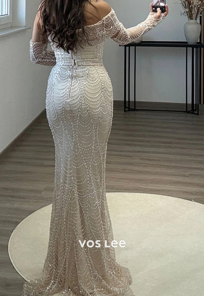 Classic & Timeless Long Sleeves Fully Beaded Floor-Length Mermaid Evening Dresses