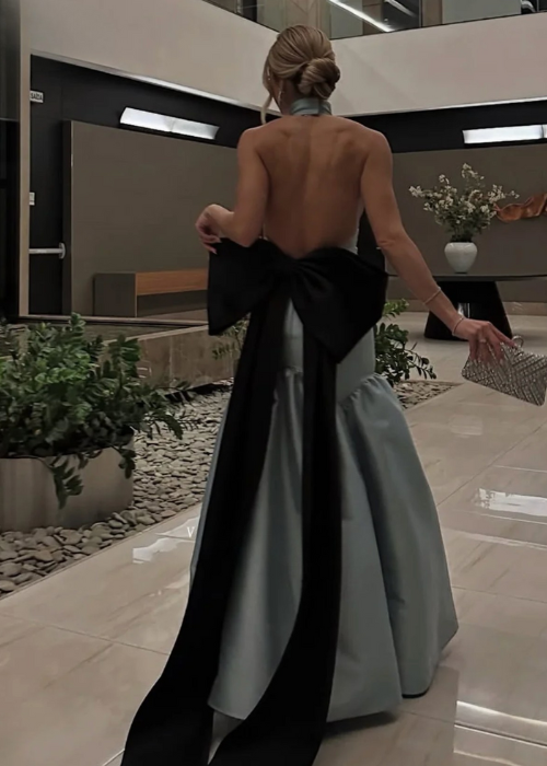High Neck Backless Mermaid Gown | Sleeveless Formal Dress with Bow