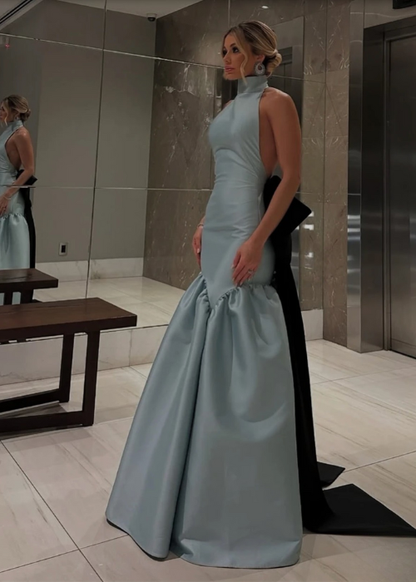 High Neck Backless Mermaid Gown | Sleeveless Formal Dress with Bow