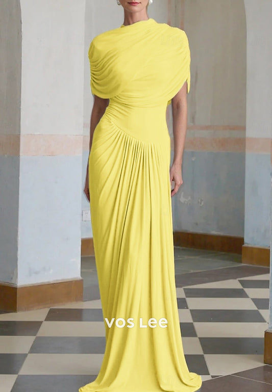 Asymmetrical Neck Floor-Length Evening Dresses Wedding Guest Dresses
