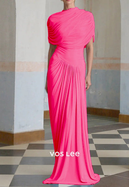 Asymmetrical Neck Floor-Length Evening Dresses Wedding Guest Dresses
