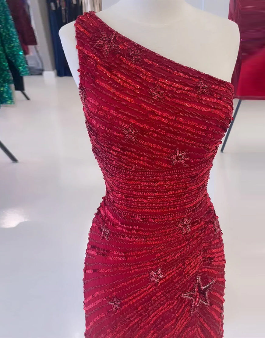 Black One Shoulder Sequin Homecoming Dress With Stars