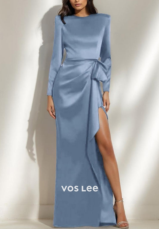 Couture & Classic Scoop Long Sleeve Sheath Evening Dresses with Side Split