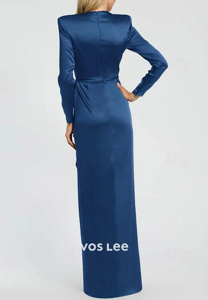 Couture & Classic Scoop Long Sleeve Sheath Evening Dresses with Side Split