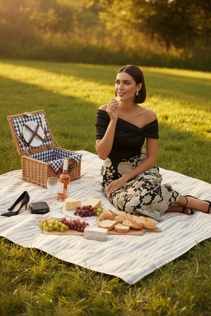 Off-Shoulder Floral Applique Midi Dress