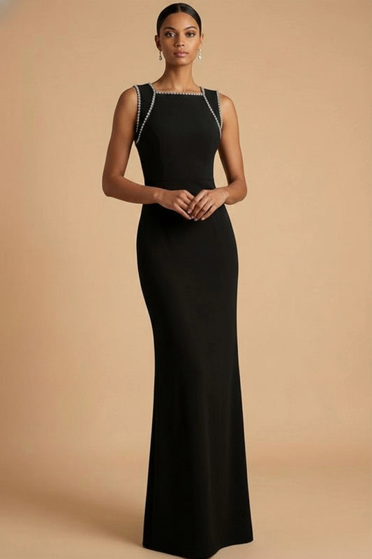 Classic Black Formal Maxi Dress for Evening Events & Weddings