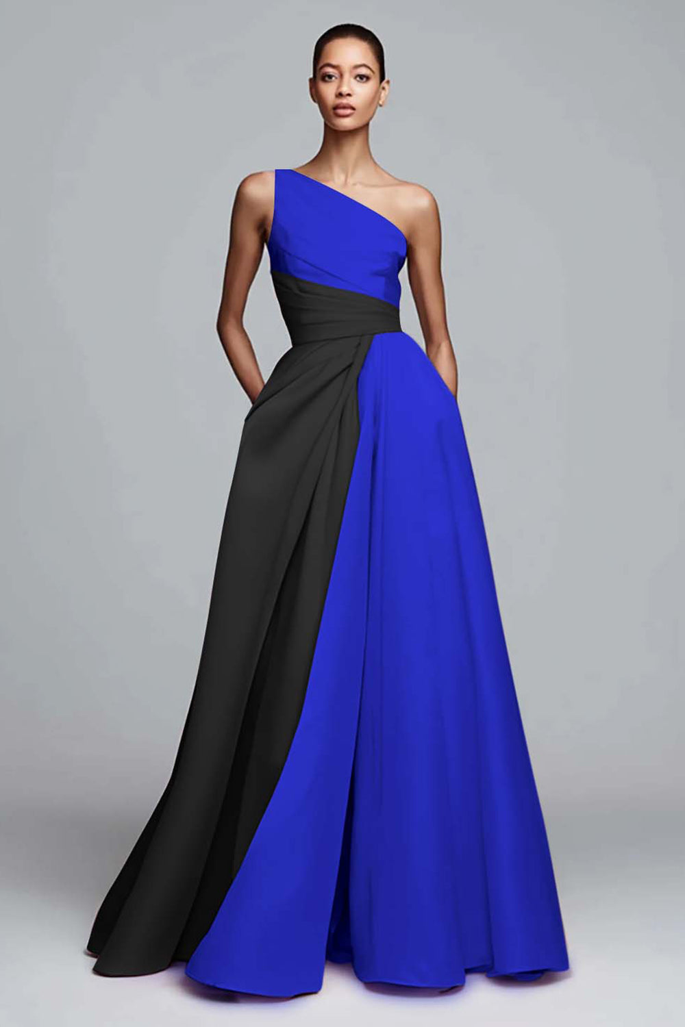 Pink Colorblock A-Line One Shoulder Formal Dress