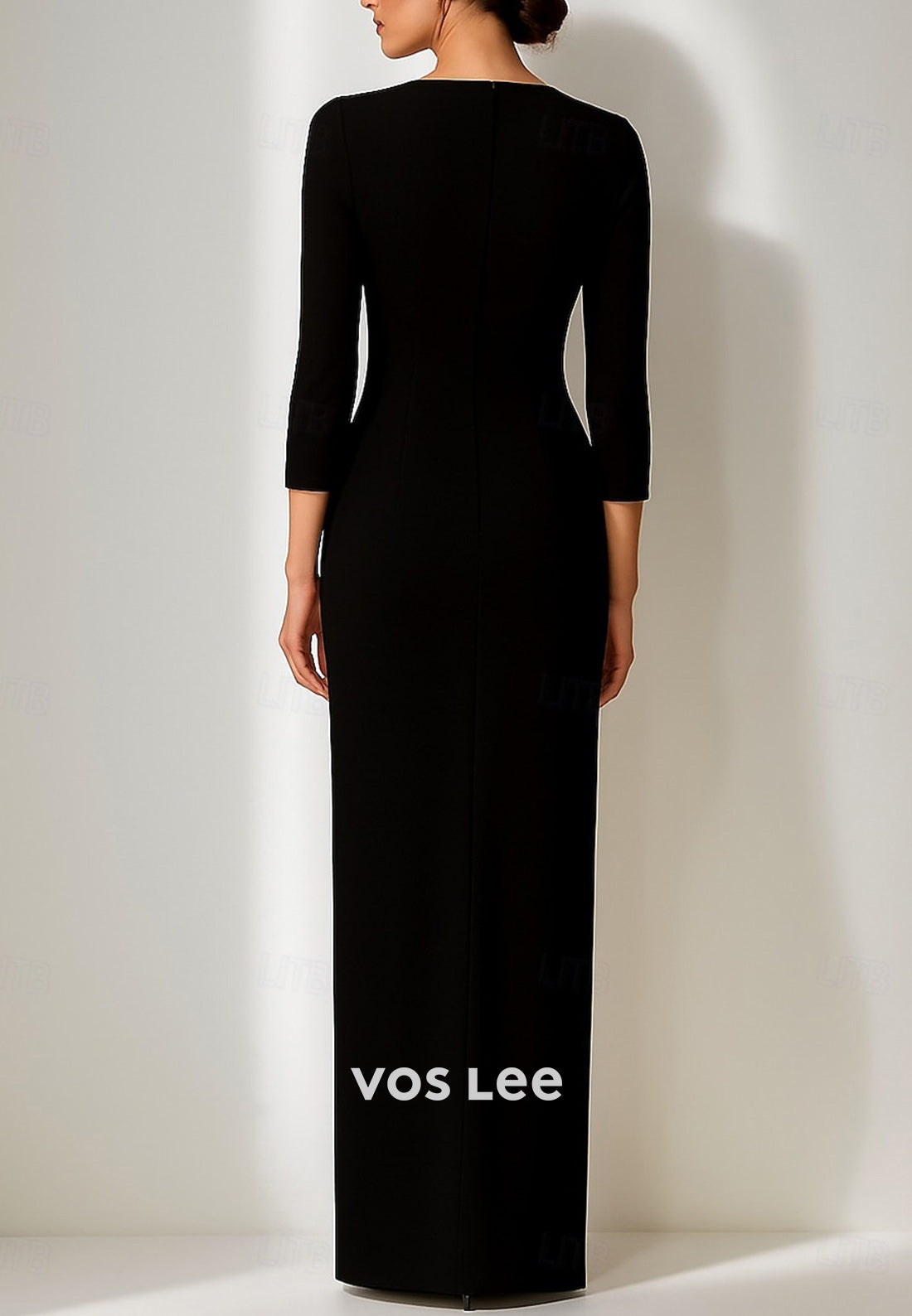 Classic 3/4 Sleeve Square Appliques Sheath Wedding Guest Dresses