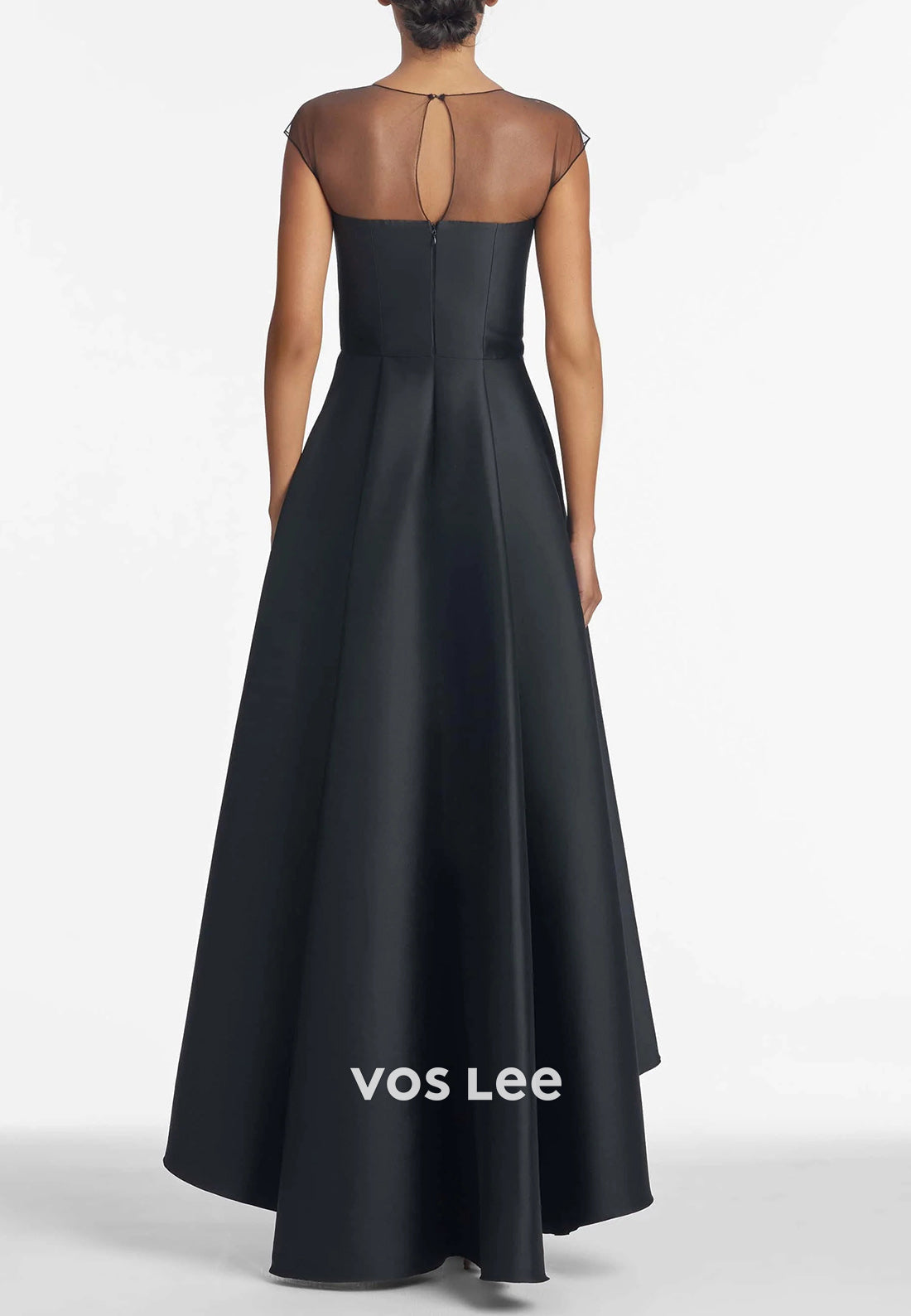 Simple & Classic High Low Illusion Neck Floral Embellished Pleated Mother of Bride Dresses