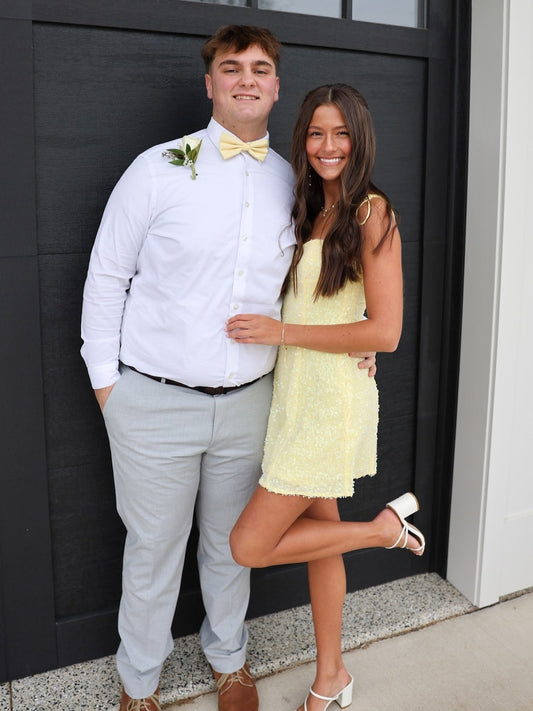Bling A Line Spaghetti Straps Yellow Sequins Short Homecoming Dress