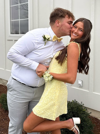 Bling A Line Spaghetti Straps Yellow Sequins Short Homecoming Dress