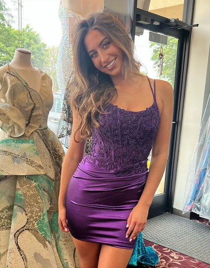 Bodycon Double Straps Keyhole Back Satin Homecoming Dress