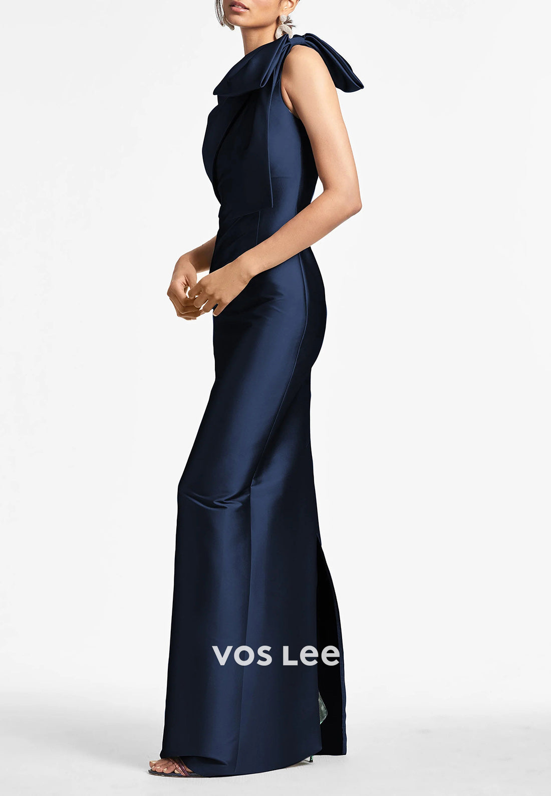 Simple & Casual One Shoulder Bowknot Pleated Floor-Length Mother of Bride Dresses