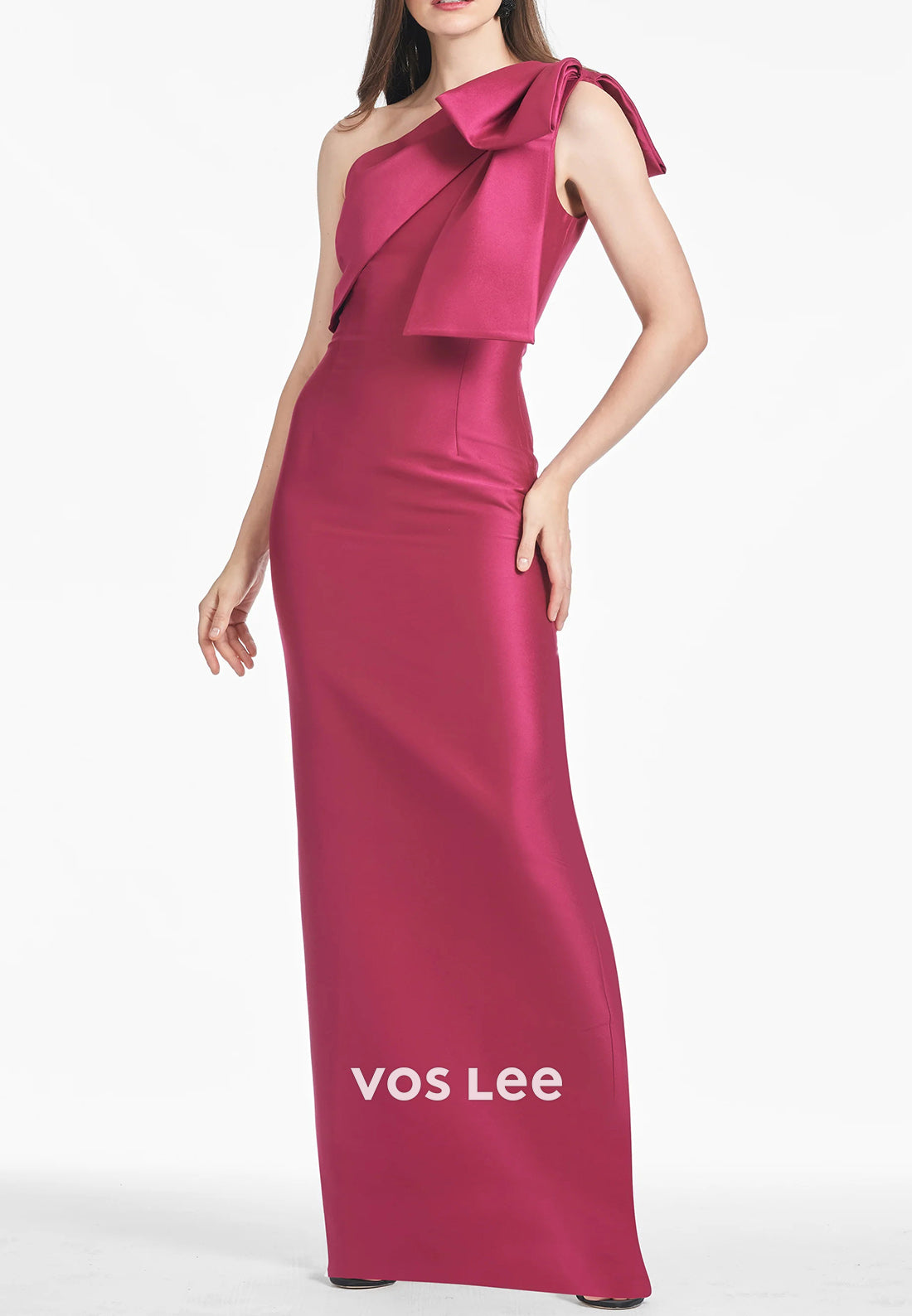Simple & Casual One Shoulder Bowknot Pleated Floor-Length Mother of Bride Dresses