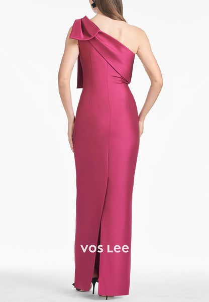 Simple & Casual One Shoulder Bowknot Pleated Floor-Length Mother of Bride Dresses