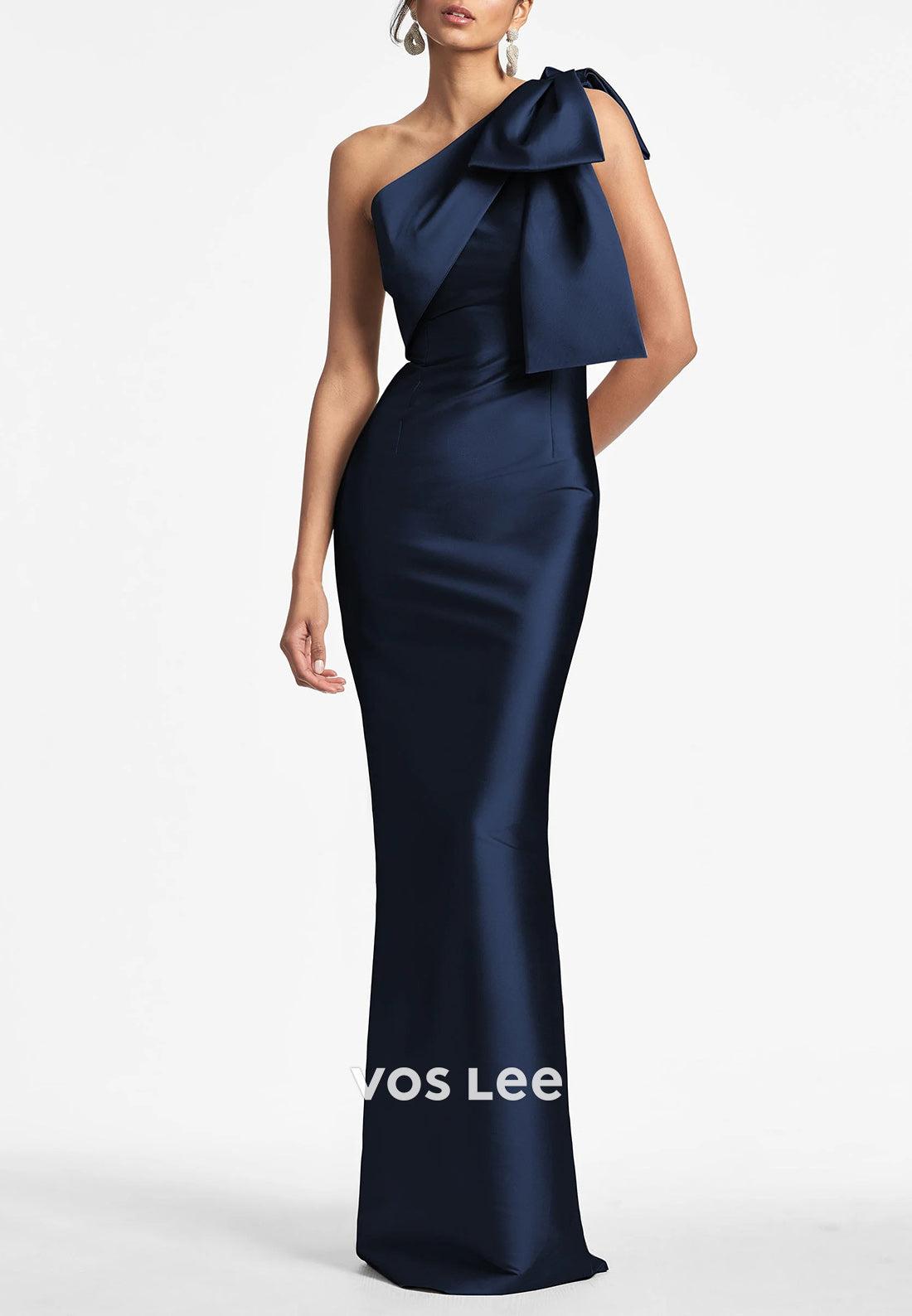 Simple & Casual One Shoulder Bowknot Pleated Floor-Length Mother of Bride Dresses