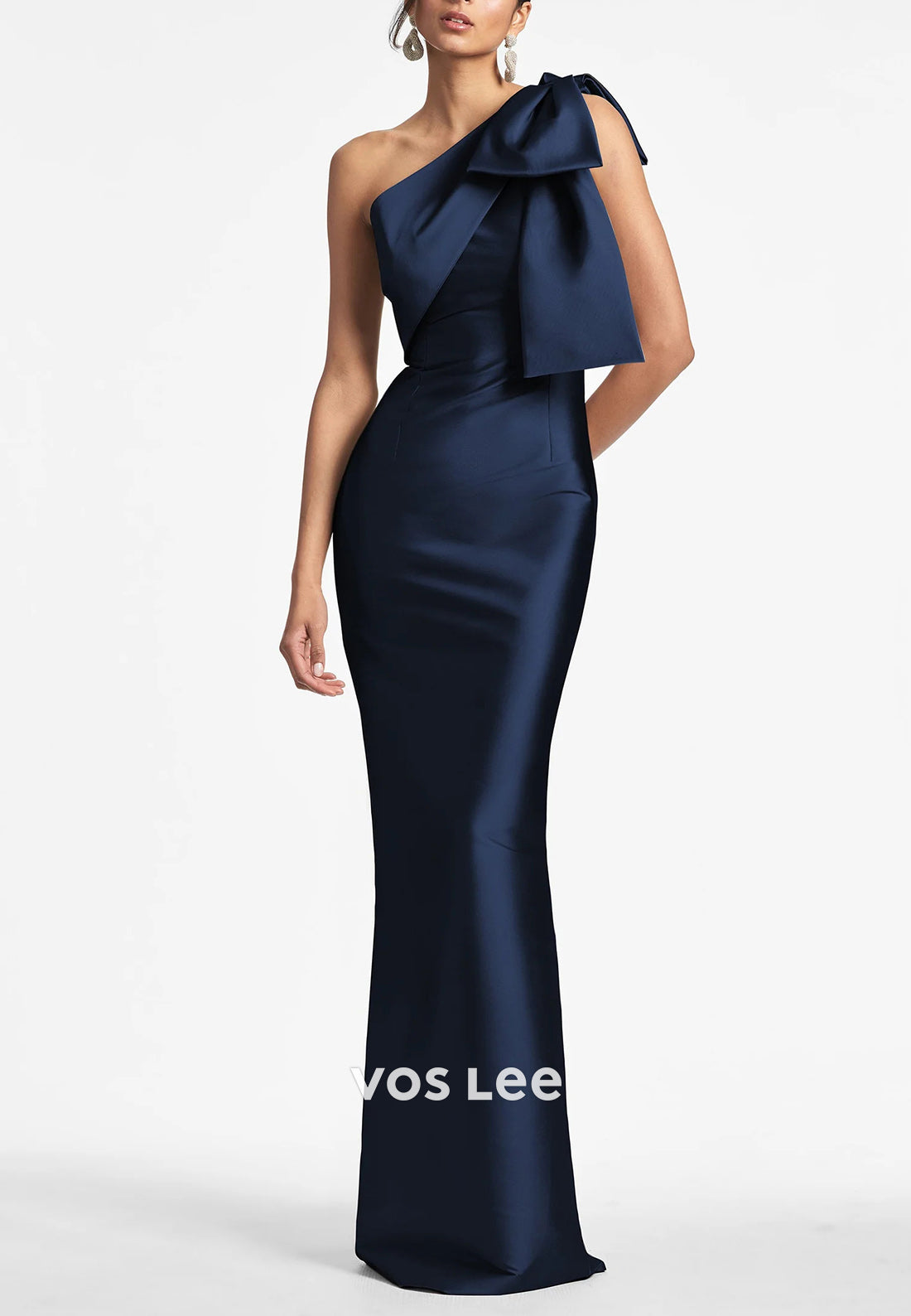 Simple & Casual One Shoulder Bowknot Pleated Floor-Length Mother of Bride Dresses