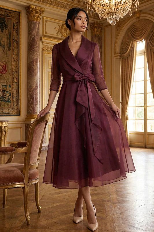 V-Neck Midi Dress | Vintage Style A-Line Cocktail Dress