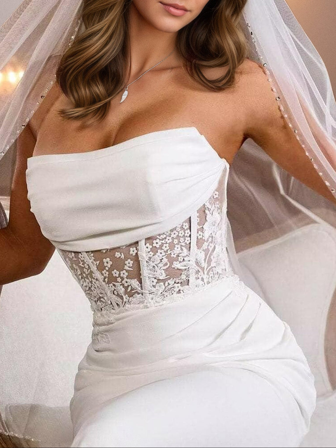 Strapless Applique Wedding Dresses for Women Mermaid Beach Bridal Dress